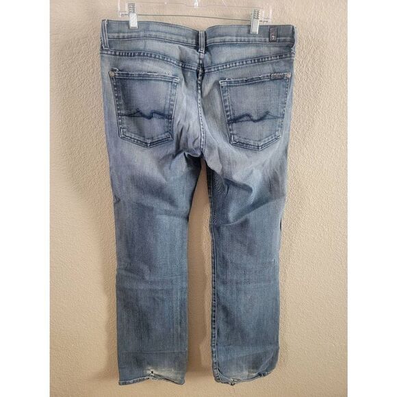 7 For All Mankind Men's Blue Mid Rise Zip Fly Bootcut Denim Jeans Size 36 - Picture 2 of 6